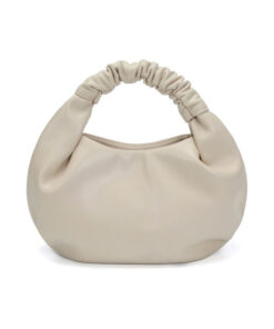 Beige Ruched Faux Leather Top-Handle Mini Hobo Handbag