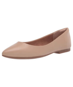 Beige Faux Leather Pointed-Toe Ballet Flats for Women – Size 8